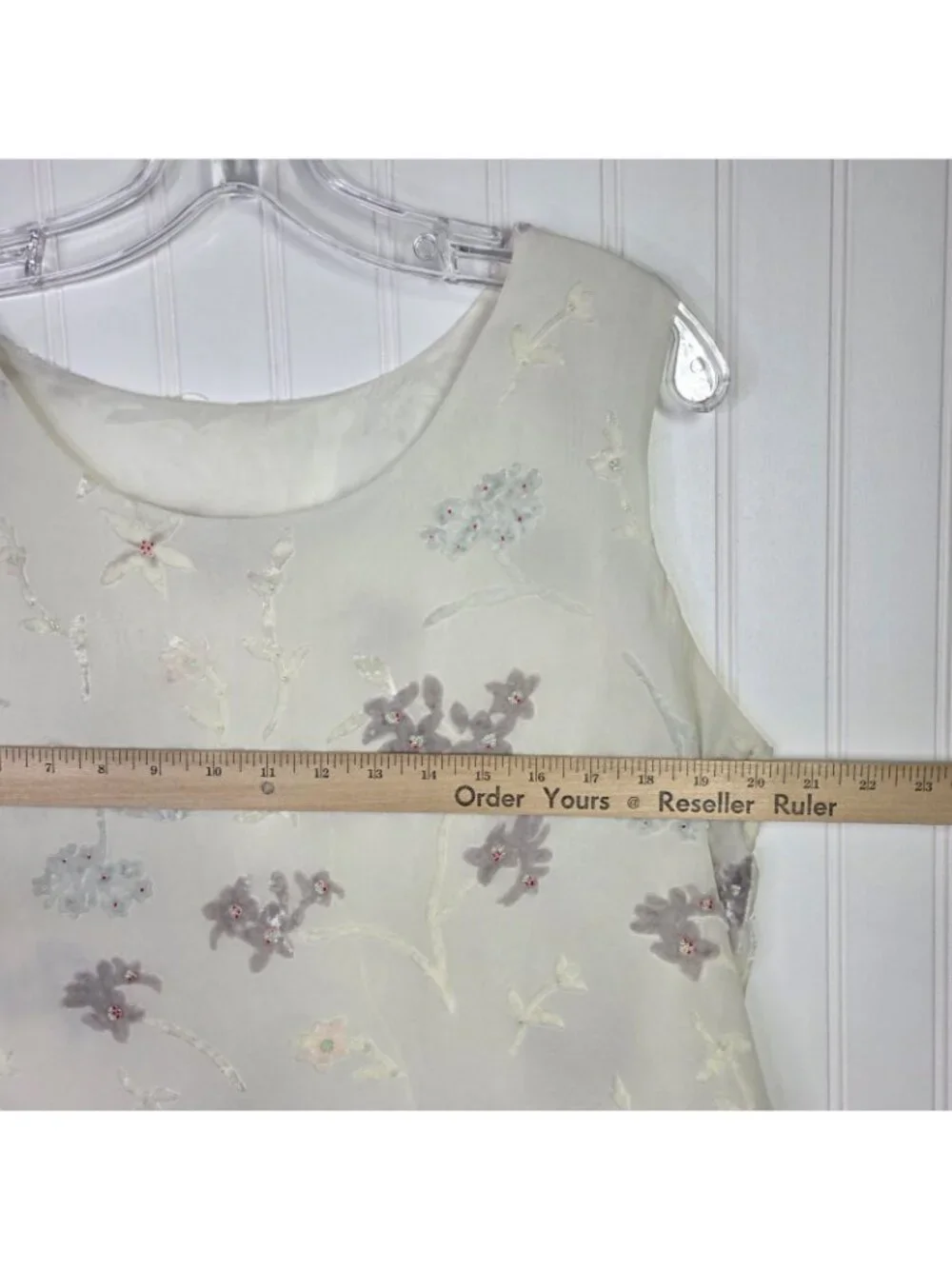 Vintage Ivory Chiffon Shell Top Large Beaded Velvet Floral Romantic Cottage Y2K